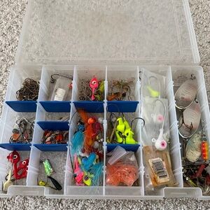 Vintage Fishing Lures Lot Freshwater Spoons Plugs Spinners Metal Plastic w/Case